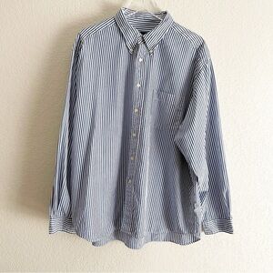 EDDIE BAUR Mens Blue Stripe Long Sleeve Button Down 2XL 100% Cotton